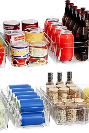 Clear Fridge Organizer, Refrigerator Organizer Bins with Handle, Freezer, Kitchen Cabinet, Pantry Organization, BPA Free Fridge Organizers (12.4 inch 8 Pack)