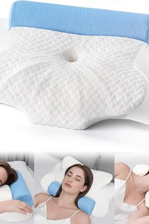 Cervical Pillow with Removable Neck Roll 2-in-1,Orthopedic Memory Foam Pillow for Side, Back & Stomach Sleepers, Ergonomic Traction Support for Neck Shoulder Back Pain Relief, Sleeping Comfort