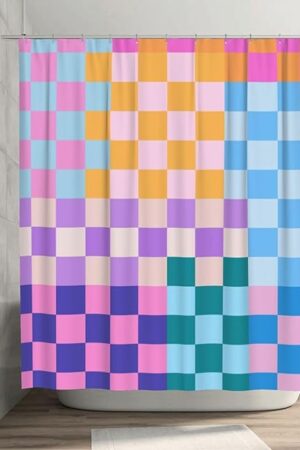Colorful Checkered Shower Curtain, Multicolor Checkerboard Retro Shower Curtains for Bathroom, Cute Vintage Aesthetic Funky Groovy Shower Curtain Waterproof Polyester 72’’x72’’