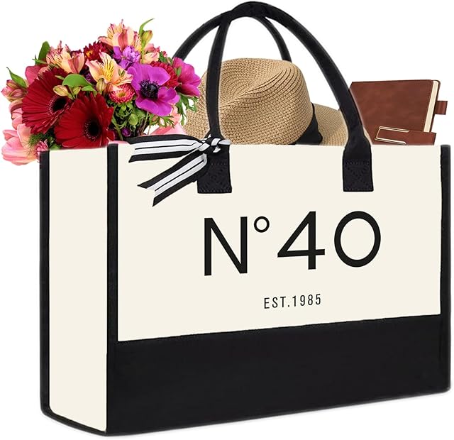 30th/40th/50th/60th/70th Birthday Gift Canvas Tote Bag for Women, Keepsake Beach Bag Party Birthday for Her