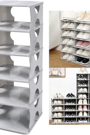 6-Tier Stackable Shoe Rack Storage Organizer Adjustable Rack Grey