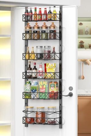 6-Tier Over the Door Pantry Organizer, Pantry Organizers and Storage, 6+1 Metal Hanging Wall Mount Spice Rack for Kitchen Behind the Door Storage Organizer with Adjustable Basket