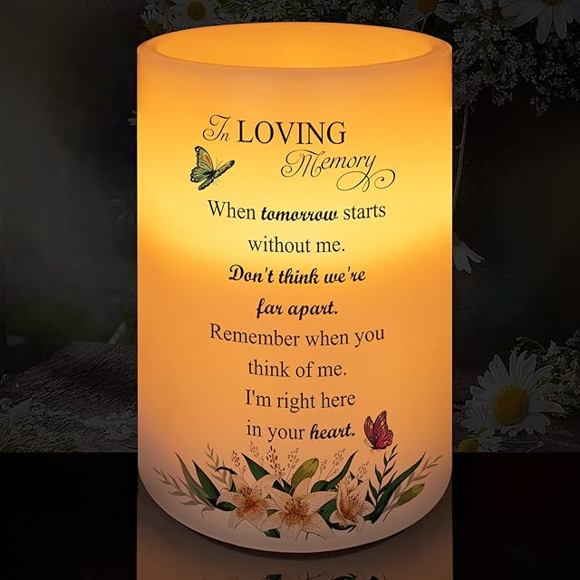 Flameless Candle Real Wax LED Light with Timer Sympathy Gift for Loss of Loved One Memorial Gifts for Loss of Mother Father Bereavement Gifts Remembrance Gifts (6" x 4")