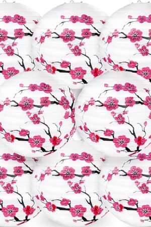 8Pcs Chinese Japanese Cherry Design Paper Lantern Lamp Shade for Japanese Restaurant Church Wedding Gift Party Favors DIY Decoration Oriental Style Light Restaurant (A. 8 Rose Red Paper Lamp)