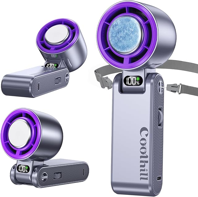 Handheld Portable Fan with Ice Cooler: 100-Speed 5500mAh Rechargeable Handheld Fan, 12H Time Hand Cooling Personal Fans with 20000 RPM Air Turbo Tech for Travel Outdoor (Purple)