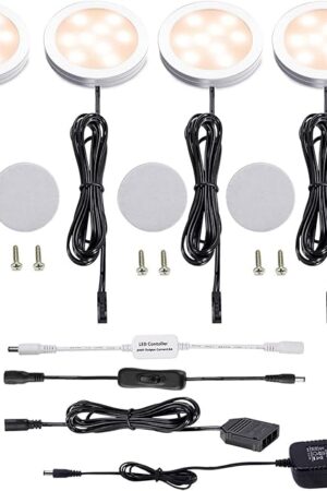 AIBOO LED Under Cabinet Lighting Kit Puck Lights Low Profile Warm White