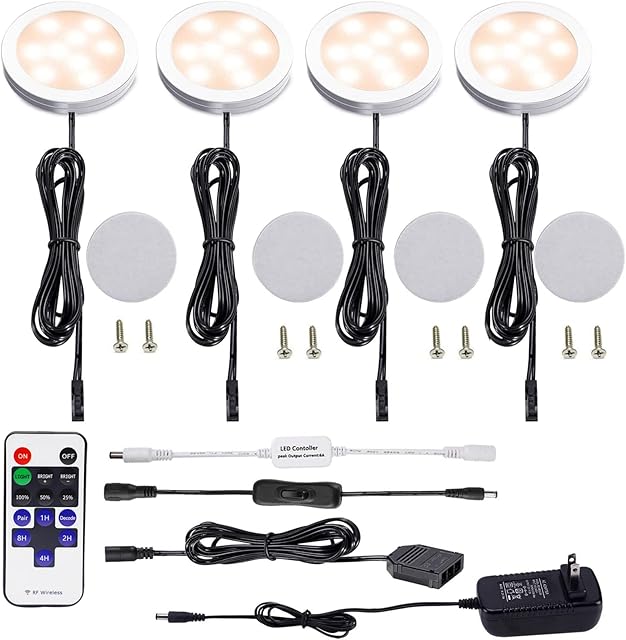 AIBOO LED Under Cabinet Lighting Kit Puck Lights Low Profile Warm White