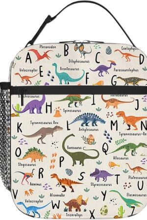 Dinosaur Lunch Box for Men Women, Insulated Lunch Bag for Men, Thermal Lunchbox for Man, Cooler Lunches Tote Bag for Man Adult Cartoon Alphabet Reusable Leakproof Portable Work Office Picnic
