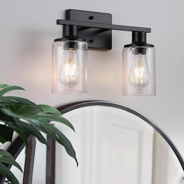 Matte Black Bathroom Light Fixtures 2-Light Wall Sconces Modern Farmhouse