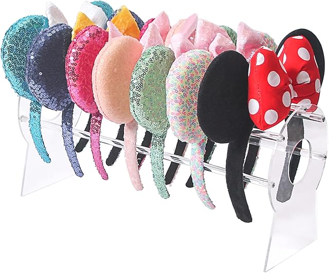 Acrylic Headband Holder Organizer,Headband Storage Display Stand,Disney Mickey and Minnie ear holder,Clear Hair Accessory Rack For Girls Room (Acrylic, 1 Tier)