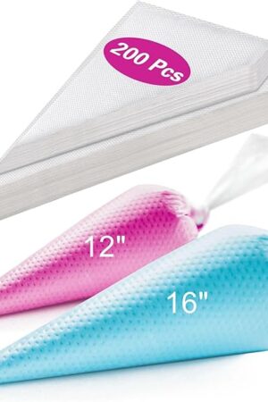 Disposable Piping Bags 12 & 16 Inch 200Pcs - Anti-Burst Thick Pastry & Frosting Bags for Cake Decorating, Cookies, Cupcakes - Non-Slip Icing Bags