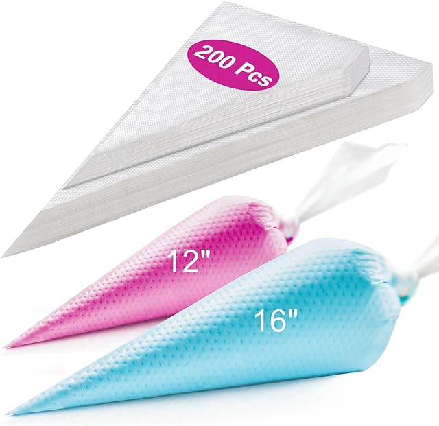 Disposable Piping Bags 12 & 16 Inch 200Pcs - Anti-Burst Thick Pastry & Frosting Bags for Cake Decorating, Cookies, Cupcakes - Non-Slip Icing Bags