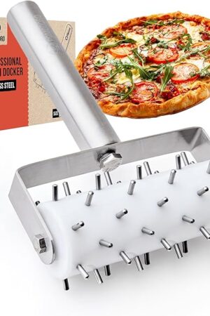 Chef Pomodoro Stainless Steel Pizza Dough Docker Roller (21 x 14.5 cm, Spike Length 7 mm) - Essential Kitchen Tool for Crackers Chef Pomodoro Stainless Steel Pizza Dough Roller