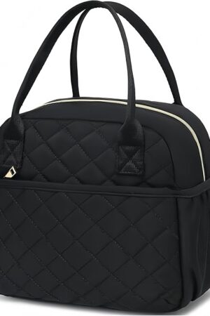 CAMTOP Lunch Box for Women Insulated Lunch Bag Lunchbox Cooler Thermal Leakproof Quilted Reusable Lunch Tote Bag for Work School Travel Picnic (Black)