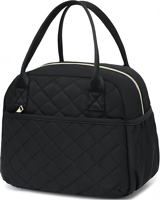 CAMTOP Lunch Box for Women Insulated Lunch Bag Lunchbox Cooler Thermal Leakproof Quilted Reusable Lunch Tote Bag for Work School Travel Picnic (Black)