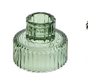 Vixdonos Taper Glass Candlestick Holders Tealight Candle Holders for Table Centerpieces, Wedding Decor and Dinner Party (3 Pcs, Green)