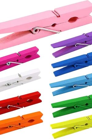 Clothes Pins, Colored Clothespins 50 PCS 2.9" Natural Birchwood Close Pins, Strong Grip, Colorful Clothespins, Multi-Purpose Colored Clothes Pins for Crafts, Hanging Clothes, Laundry