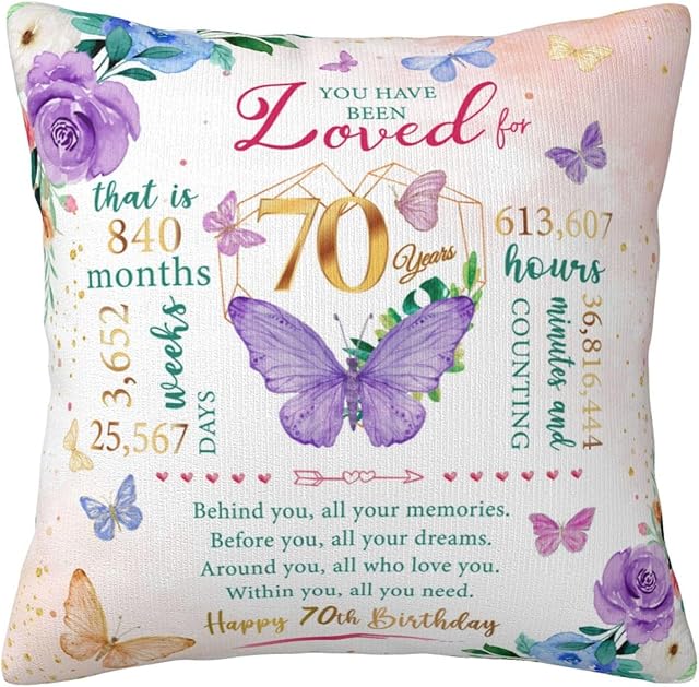 70th Birthday Gifts for Women, Best Gifts for 70 Year Old Woman Birthday, 1955 Meaningful 70th Birthday Gift for Women Decorations Throw Pillow Covers 18×18 Inches