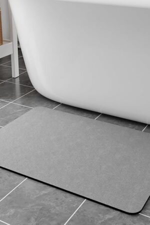 Bath Mat Rugs 24x17 - Diatomaceous Earth Bath Mat Quick Dry Absorbent Bathroom Rugs Rubber Non Slip Thin Bathroom Mat Fit Under Door, Bath Mats for Bathroom Floor, Tub and Shower, Sink, Grey