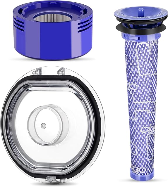 Dust Bin Lid + Pre&Post Filter Set Replacement for Dyson V7 V8 Vacuum Cleaner,Canister Dirt Cup Cover,Bottom Accessories Cover Parts,Dust Collector Lid