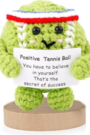 The Positive Tennis Ball, Cute Funny Crochet Inspirational Tennis Ball Positive Knitted Animal Doll Crochet Toy with Positive Card for Sports Lover Friends Party Decorations