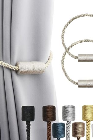 2 Pack Beige Strong Magnetic Curtain Tiebacks Outdoor Elegant Decorative Tie Backs Modern Rope Tiebacks for Drapes Window Curtain Holdbacks for Draperies