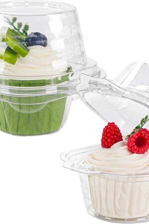 60 Pack Individual Cupcake Containers Plastic Cupcake Boxes Cupcake Holders Stackable Deep Dome Cupcake Carrier
