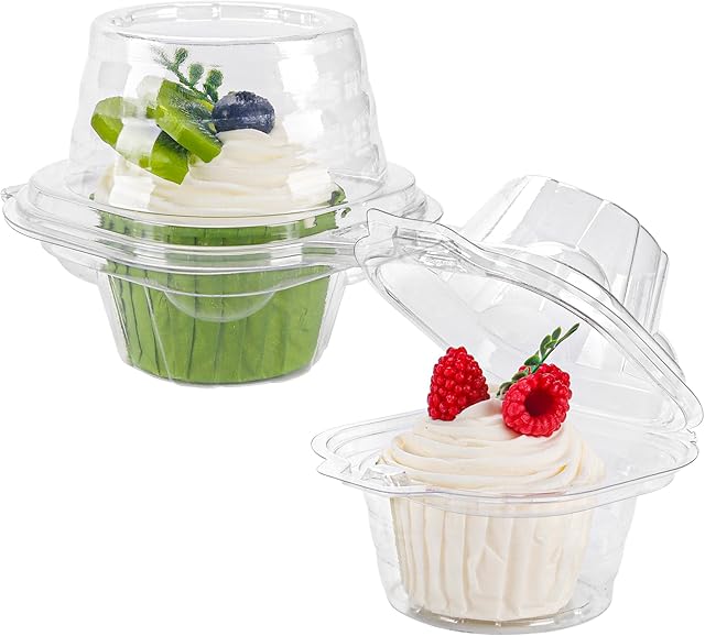 60 Pack Individual Cupcake Containers Plastic Cupcake Boxes Cupcake Holders Stackable Deep Dome Cupcake Carrier