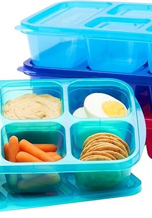 Bentgo Easyboxes - Reusable 5-Compartment Food Containers, Stackable 8-Piece Set, 4 Trays & 4 Lids, BPA-Free Food Storage for Meal Prep, School, & Work; Lunch Boxes w/Patented Design (Jewel Brights)