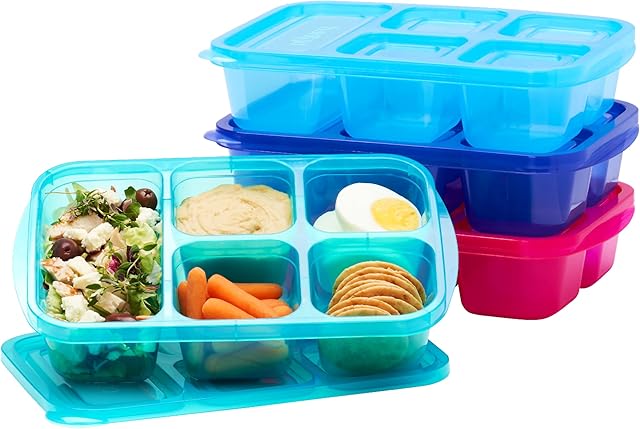 Bentgo Easyboxes - Reusable 5-Compartment Food Containers, Stackable 8-Piece Set, 4 Trays & 4 Lids, BPA-Free Food Storage for Meal Prep, School, & Work; Lunch Boxes w/Patented Design (Jewel Brights)