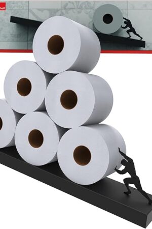 Artori Floating Toilet Paper Shelf Storage - Bathroom Wall Decorations, Tilted Wall Toilet Paper Holder, Mounted Toilet Decor Organizer for Tissue Rolls, Wipes, Towels, & More - Sisyphus Black