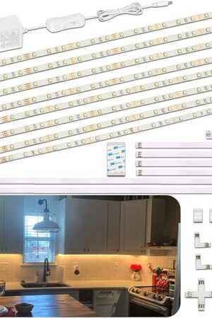WOBANE Under Cabinet Lighting Kit,8PCS 12 inch Led Light Bars,Under Counter Lights for Kitchen,Cupboard,Desk,Bookcase,Shelf,Showcase Display,DIY Tape Light,Variety Connectors,1200lm,2700K WarmWhite