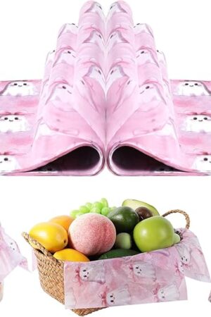 150 Sheets Pink Ghost Wax Paper Sheets for Food, 9.8 x 8.3 inch Coquette Halloween Ghosts Pattern Greaseproof Wrapping Paper for Halloween Party Sandwich Picnic Basket Liner Supplies