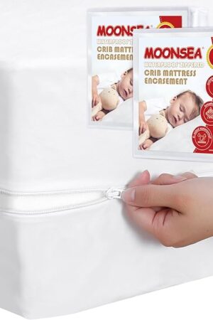 Waterproof Crib Mattress Protector Zippered 2 Pack, 6-Side Waterproof Crib Mattress Encasement, Durable Zipper, Noiseless, 28'' X 52" X 6"