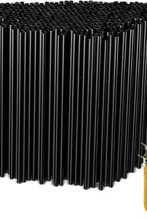 500Pcs Black Disposable Straws，5.12’’ Straight Flat Straw,0.16‘’ Diameter, For Kitchen,Bar,Club,Drinks, Milk, Soda, Party, Whiskey (500, 5.12'')