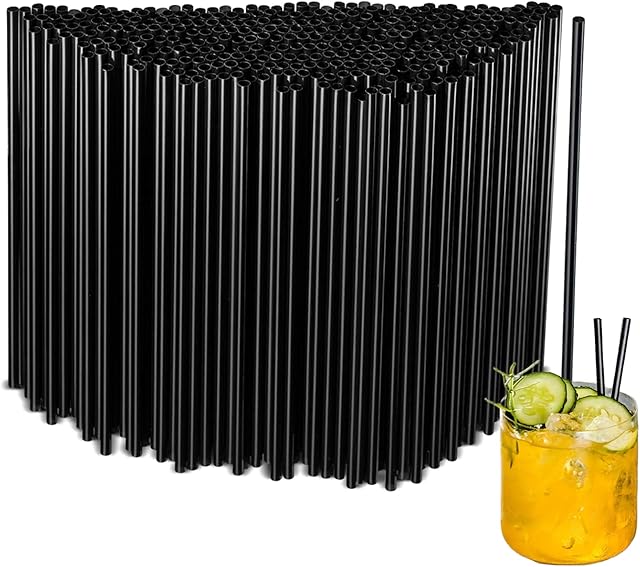 500Pcs Black Disposable Straws,5.12’’ Straight Flat Straw,0.16‘’ Diameter, For Kitchen,Bar,Club,Drinks, Milk, Soda, Party, Whiskey (500, 5.12'')