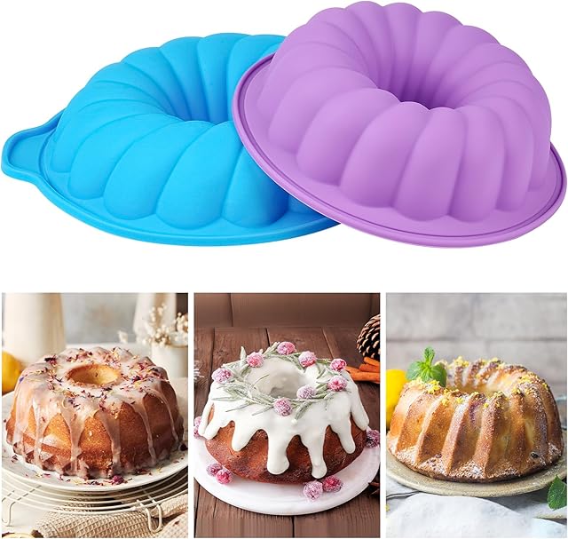 2 Pack Silicone Cake Pans, 8 & 10 In Non-Stick Silicone Cake Molds for Baking Jello, Gelatin, Brownie, Cornbread