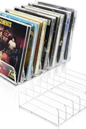 Vowcarol CD Holder 2 Pack, Clear Acrylic CD Organizers, CD Display Rack Holds up to 14 Standard CD Cases for Media Shelf Storage and Organization