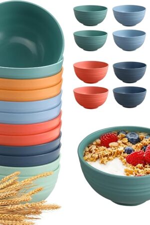 12 Pcs Unbreakable Cereal Bowls Set, 26 Oz Wheat Straw Bowls Set, Microwave & Dishwasher Safe Rice Bowls for Kitchen, Reusable Plastic Bowls for Soup, Salad and Snack, BPA Free, Multicolor