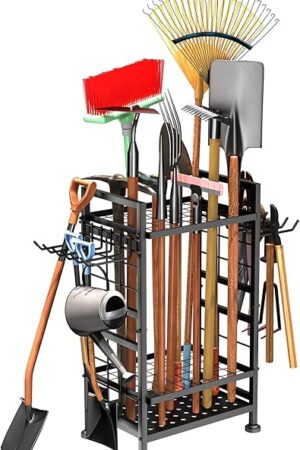 3 Tier Garden Tool Organizer, Garage Storage and Organization, Metal Yard Tools Storage up to 78 Tools, Heavy Duty Garden Tool Organizer for Garage, Yard, Patio, Shed, Indoors and Outdoors, Black