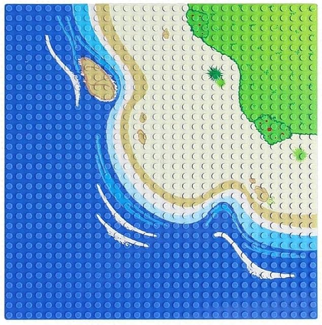 The Feleph Classic Blue Baseplate for City Road Beach, Ocean Island Street Water Base Plate 10 x 10 Inches, Pirates Sea Toy Kit for Major Brands Building Bricks (Curved 1PC)