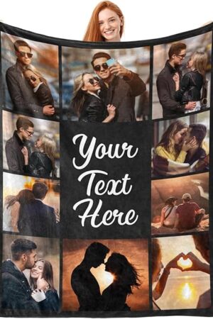 Custom Blanket with Photos Text Personalized Blanket Thows with Picture Customizable Blanket Photo Blankets Customize for Mom Dad Couple Girlfriend Boyfriend Wife Husband