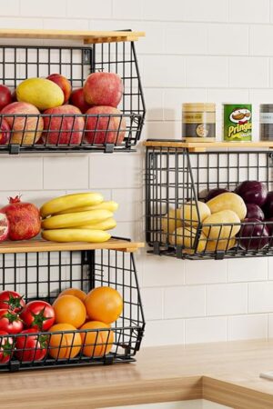 Wire Fruit Basket for Kitchen Storage: Hanging and Counter Basket for Vegetable Produce - Potato and Onion Storage for Pantry 3 Pack
