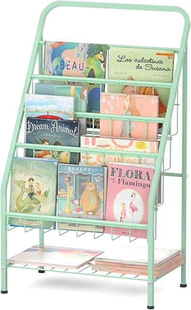 JAQ 4-Tier Metal Bookshelf for Toddlers, Kids Bookshelves Rack 28.3 inch Green