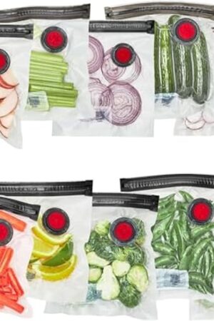 ZWILLING Fresh & Save Set 10-pc Vacuum Sealer Bags for Food, 1/2 Gallon, Reusable Sous Vide Bags, Reusable Food Storage Bags for Meal Prep, Reusable Snack Bags, Dishwasher Safe , Small, Clear