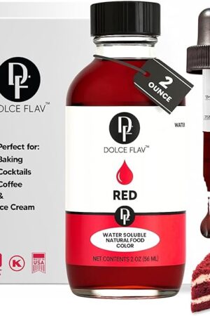 Dolce Flav Natural Red Food Coloring – Vivid Plant-Based Color from Beets | 2 oz Water-Soluble Liquid Dye for Baking, Drinks & Frostings | Graduated Dropper Included | No Artificial Dyes | Kosher | Made in USA