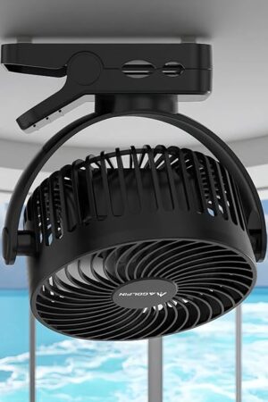 6-inch Magnetic Cruise Ship Approved Fan, 12000mAh Battery Operated Clip on Fan with 3 Speeds, LED Lantern, Timer, Magnetically Sticks on Cabin Ceilings and Walls, Cruise Essentials 2025 - Black