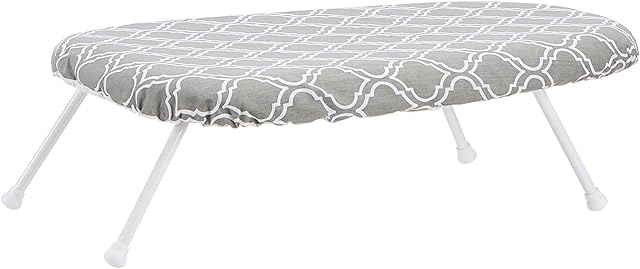Amazon Basics Compact Tabletop Ironing Board with Folding Legs - Trellis Removable Cover, Chevron, 23.6"L x 7.1"W x 14.3"H