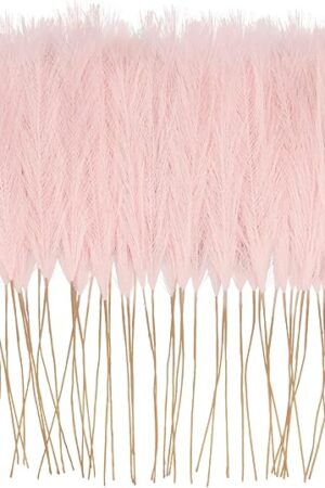 50pcs Pink Faux Pampas Grass Decor, 21.6" Short Artificial Pompous Grass Floral Fake Pompas Grass Branches Vase Filler Flower Arrangement for Home Wedding Boho Decor