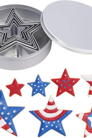7-Piece Star Cookie Cutter Set with Metal Storage Tin | Stainless Steel Baking Tools for Cookies, Biscuits, Sandwiches | Kids Holiday Party Gift, Food Safe & Dishwasher Safe